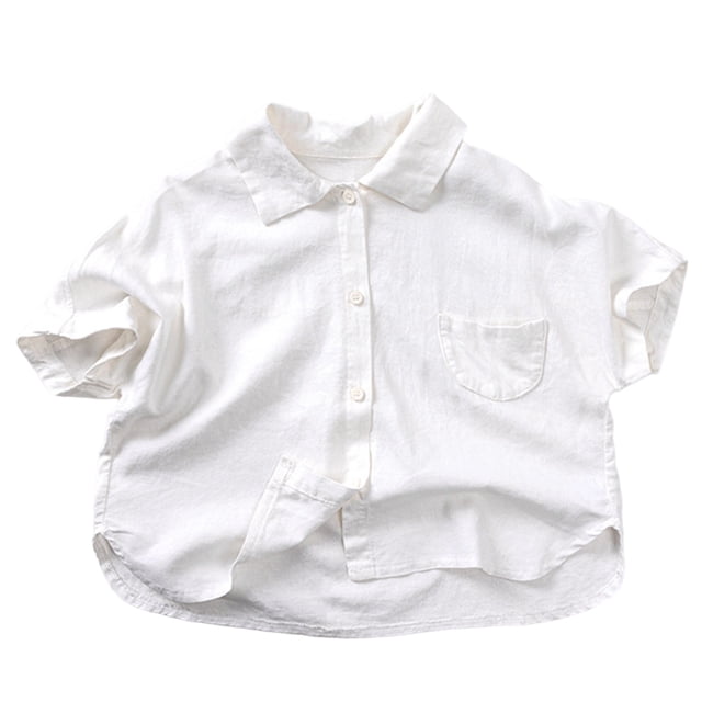 Unisex Baby Linen Cotton Short Sleeve Shirts, Loose Fit Casual Button Down Tops for Summer