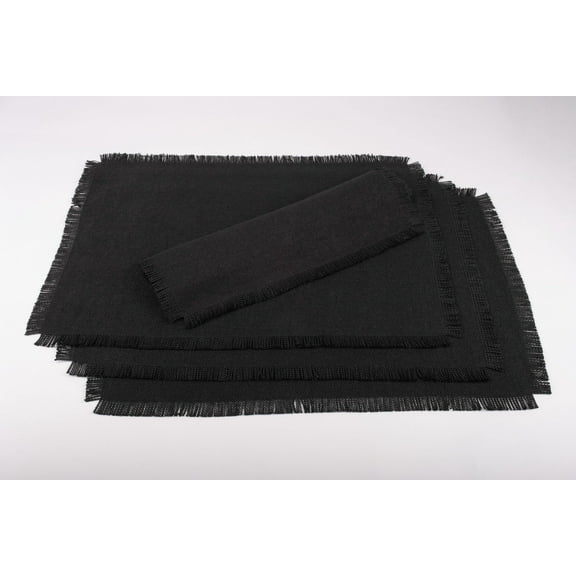Black Placemats With FringeS, Set of 4