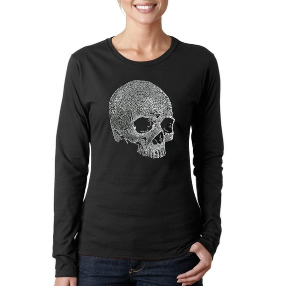 LA Pop Art Women's Word Art Long Sleeve T-Shirt - Dead Inside Skull