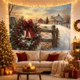 thumbnail image 3 of Christmas Wreath on Fence in Snowy Farmhouse Scene Nostalgic Rustic for Animal Lovers Rustic Wall Art Christmas Gift Tapestry Wall Hanging for Living Room and Bedroom, 3 of 7