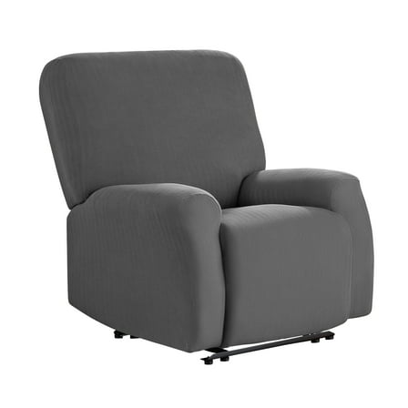 Mainstays Herringbone Stretch-to-Fit Fabric Recliner Slipcover, Stain Protection, 4-Piece, Charcoal
