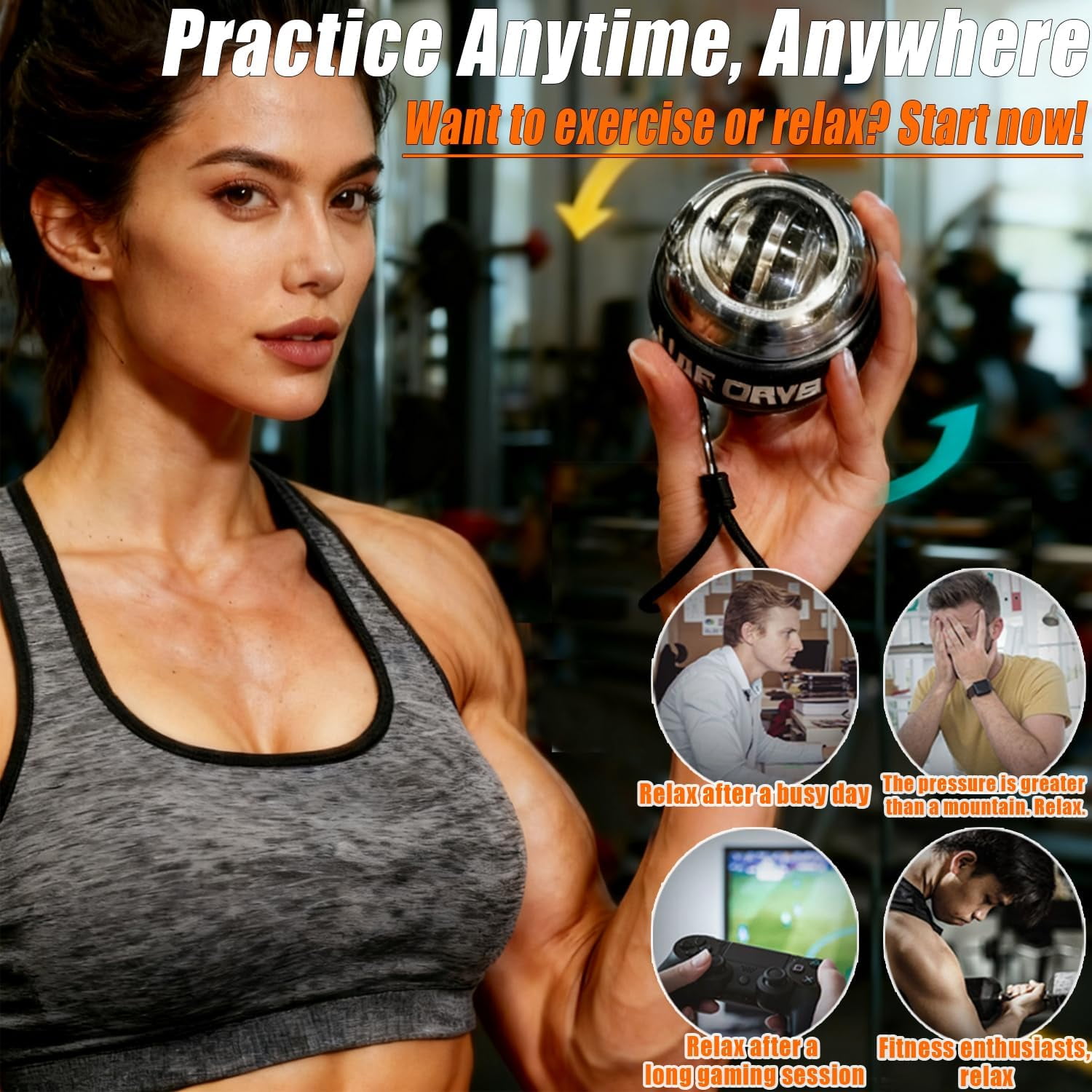 Wrist Ball Exerciser 2026, Auto-Start Gyroscopic Hand Grip Strengthener with Adjustable Resistance & LED Lights, Forearm Trainer for Grip Strength, Rehabilitation, and Home Workouts(1pcs)
