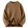 thumbnail image 3 of successthop Mens Cable Knit Sweater Plus Size Long Sleeve Chunky Crewneck Casual Pullover Knitwear Solid Knit Tops Brown, 3 of 5