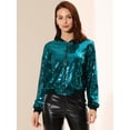 thumbnail image 4 of Chaqueta de Bombardero Allegra K de lentejuelas con Cremallera Y Manga Larga Recortada Blanco M, 4 of 6