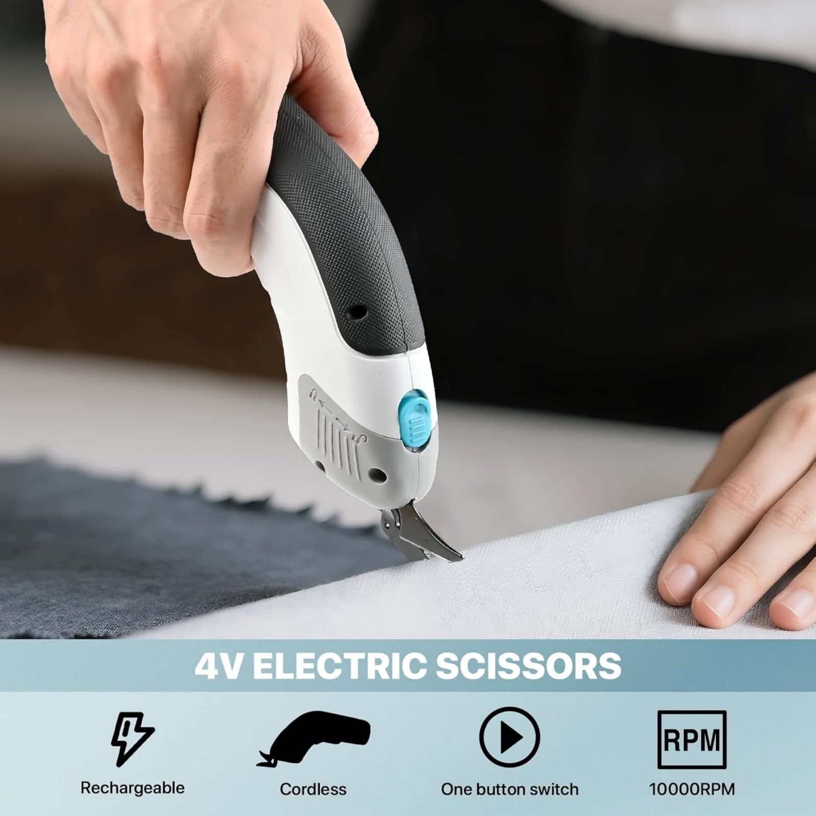 Electric Fabric Scissors,ODDPC Cordless Electric Scissors with 2 Type Blades, Rechargeable Powerful Shears Cutting Tool for Fabric Electric Box Cutter Leather Felt