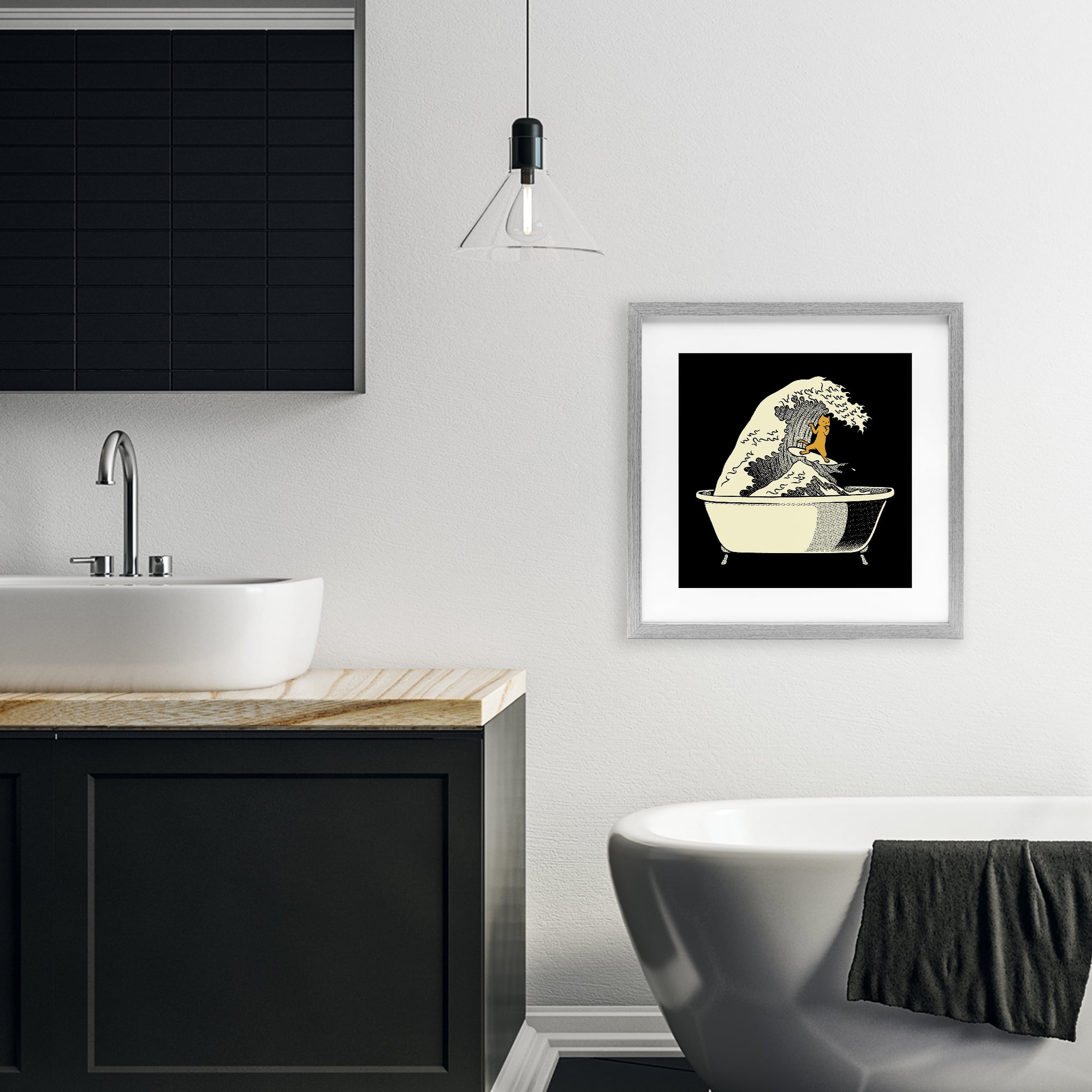 Stupell Industries Kanagawa Bathtub Cat Gray Framed Print Under Glass, design by Tobe Fonseca