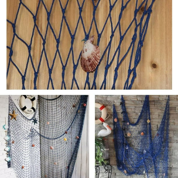Decorative Fish Netting, Fishing Net Decor, 79 x 59inch Ocean Pirate Beach  Theme Party Home Decorations, Mediterranean Style Decor Nautical Decorative  Fish Net with Sea Shells, Color Blue 