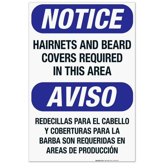 Bilingual Hairnets And Beard Covers Required In This Area Sign, OSHA Sign, 24x36 Corrugated Plastic