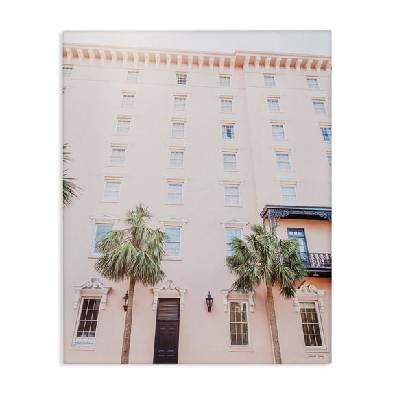 Stupell Industries Coastal Tropical Pink Vacation Building Summer Palm Trees Canvas Art, 24 x 30, by Jennifer Rigsby