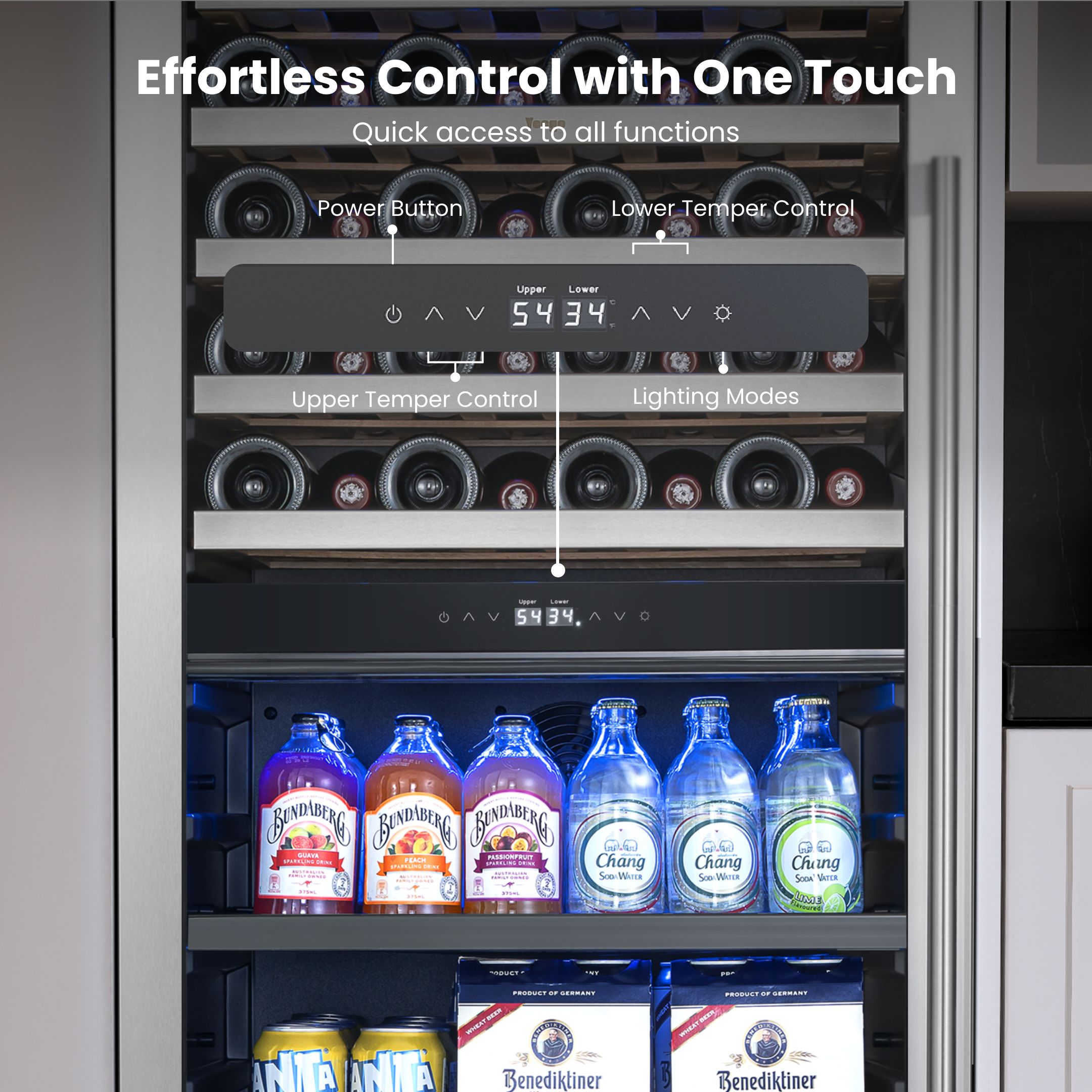 Yeego 24 Inch Wine and Beverage Refrigerator, Built-In Dual Zone Holds 40 Bottles & 112 Cans Full Size Fridge for Home, Bar, Office(Right-Opening)