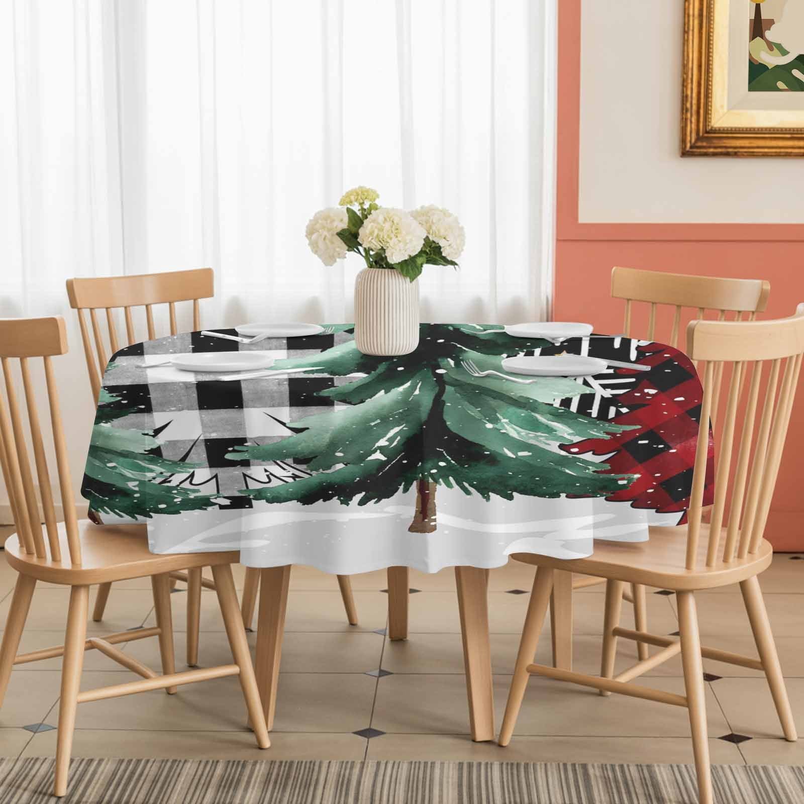 Round Tablecloth Merry Christmas Waterproof Oil Proof Polyester Table Cloth Cover Decor for Home Dining Outdoor,Patio,Parties, 54" Dia. Red Black Buffalo Plaid Christmas Tree Winter