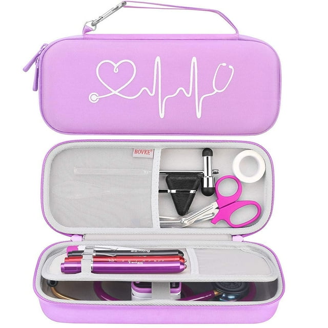 Estuche rígido para estetoscopio 3M Littmann Classic III, Lightweight II SE, Cardiology IV, MDF Acoustica Deluxe, espacio adicional para martillo de percusión Taylor y linternas, color negro JM bolsa de almacenamiento