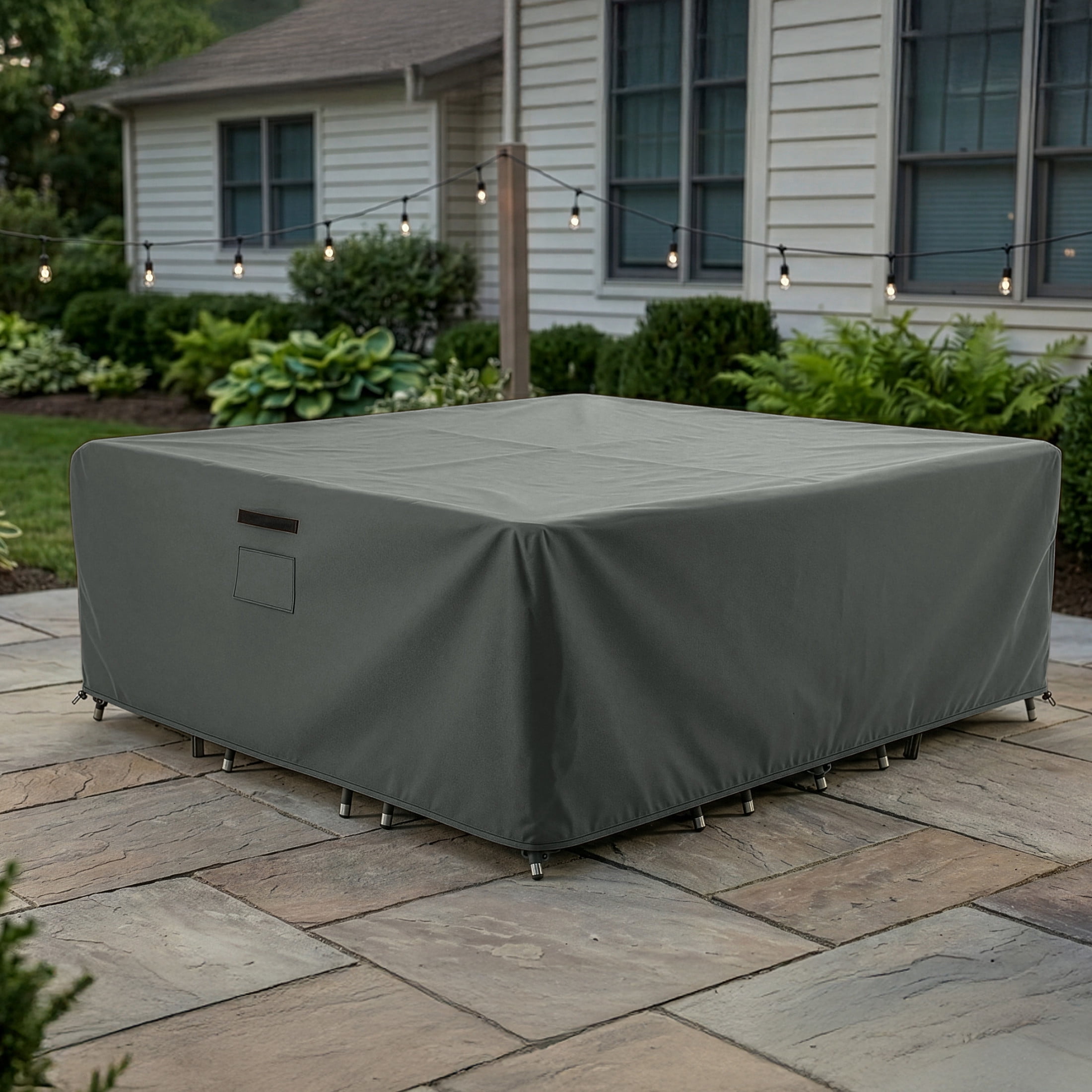 Pure Garden 106x106x28in Waterproof Square Furniture Outdoor Table Cover, Gray
