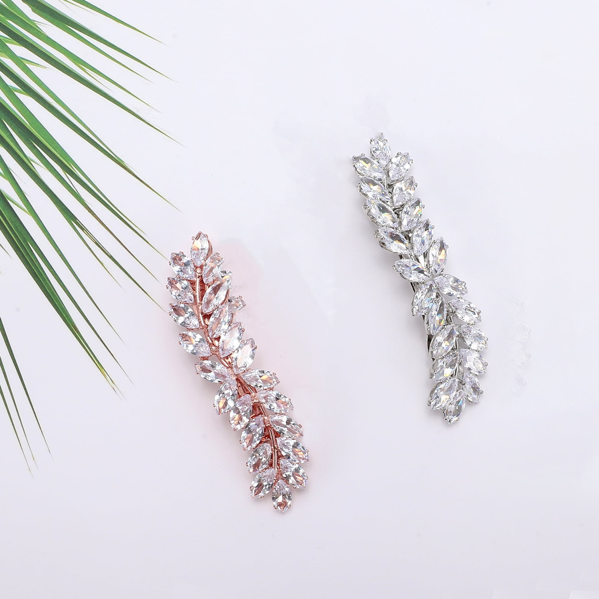 Unique Bargains Crystal Leaf Hair Barrettes, Rhinestone Hair Clips Rose Gold Tone