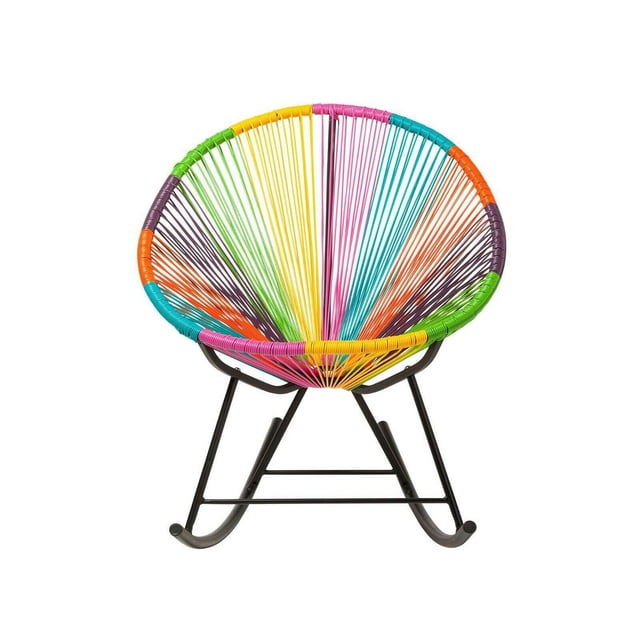 Acapulco Rocker Chair – Stylish Indoor -Outdoor Rocking Chair with a Comfortable Grey Woven Seat and Sleek Black Frame, Perfect for Relaxing in Your Garden, Patio, or Balcony