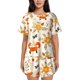 thumbnail image 1 of Fotbe Flower Fox Conjunto de Pijama Estampado para Mujer, 2 Piezas, Ropa de Dormir con Camiseta de Manga Corta y Shorts Suaves-Medium, 1 of 6