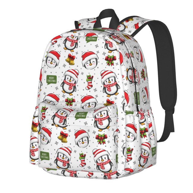 Disketp Cute Christmas Hat Penguin A Mochila Escolar de Gran Capacidad y Peso Ligero, Mochila de Viaje Ideal para Escuela, Trabajo y Uso Diario, Cómoda y con Estilo