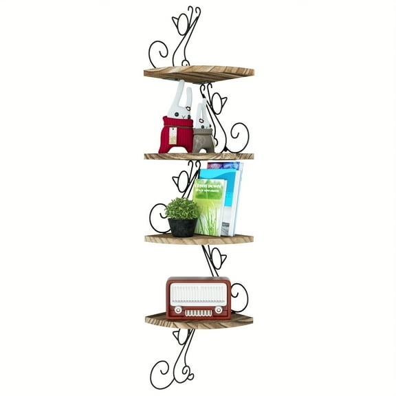 ​​4-Tier Cat-Shaped Corner Shelves | Rustic Wood Wall Mount | No-Tool Assembly for Living Room, Bedroom & Kitchen​​