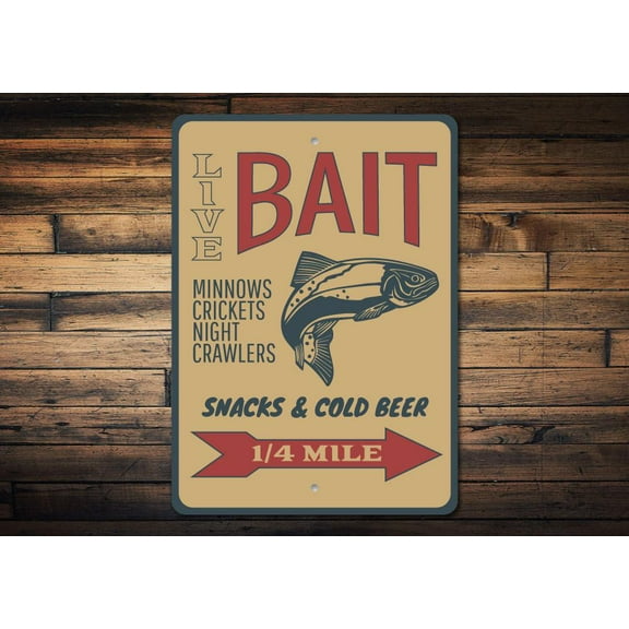 Fishing Bait Novelty Decor, Metal Wall Sign - 10x14 Inches