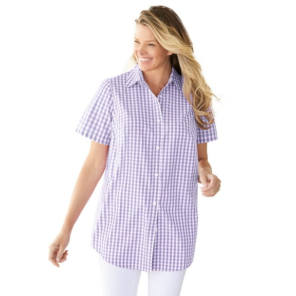 Woman Within Plus Size Perfect Short Sleeve Button-Down Shirt Oversized Tunic Blouse