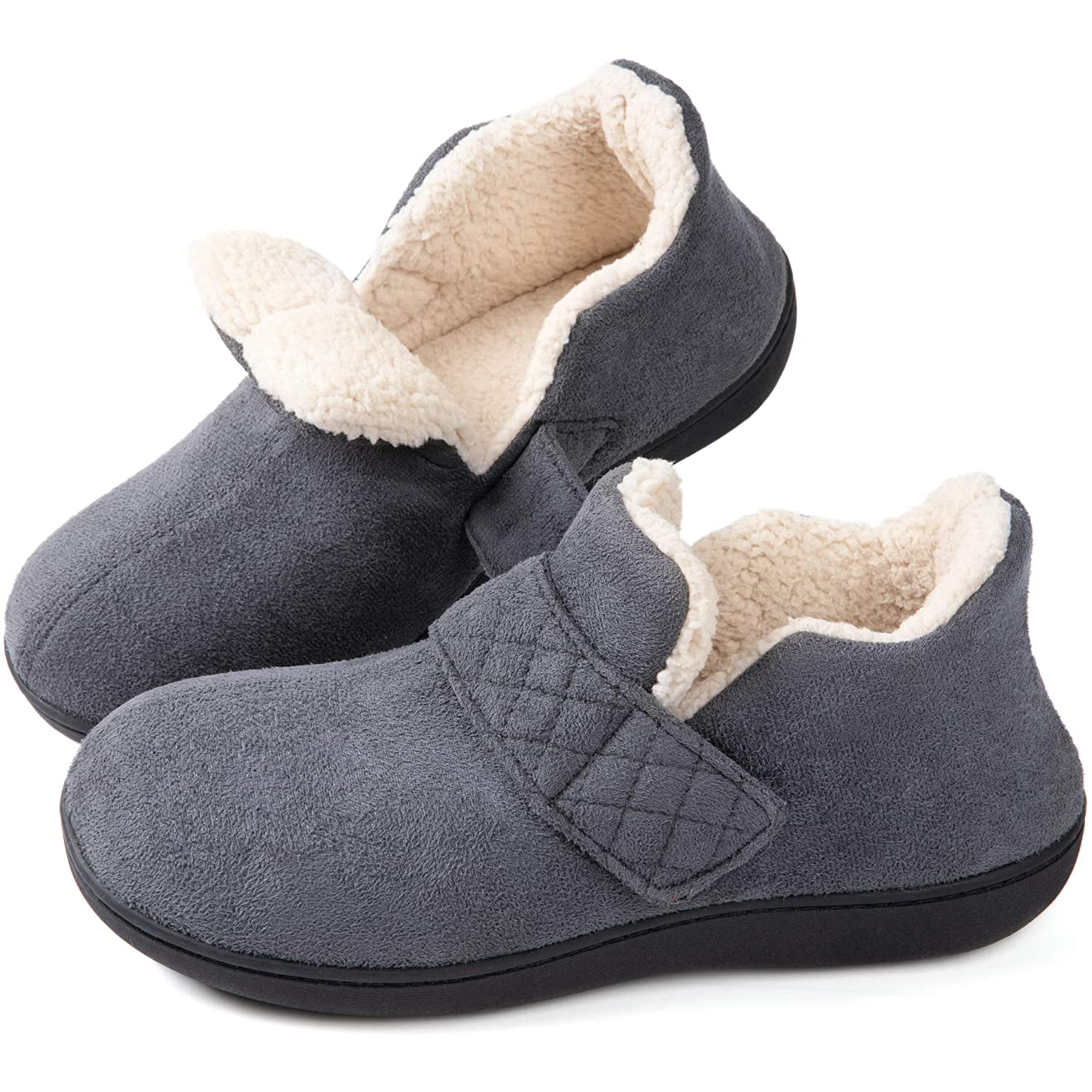 ZIZOR Womens Cozy Memory Foam Slippers with Adjustable Closure Strap Fleece Lining Closed Back House Shoes with Anti-Slip Indoor Outdoor Rubber Sole