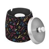 Yayeee Ashtray with Lid for Cigarette Smokeless Stainless Steel Home Ash Holder, Black Neon Lightning