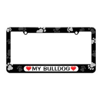 My Bulldog Love with Hearts License Plate Tag Frame - Paw Prints Design