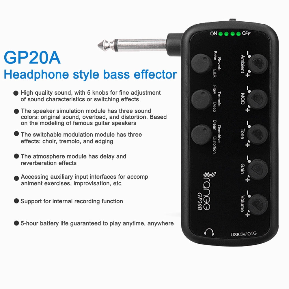 BLEEUS Bass Headphone Amplifier Usb Chargable Carry-on Plug-in Multi-effects Amp Musical Instruments Supplies (B)