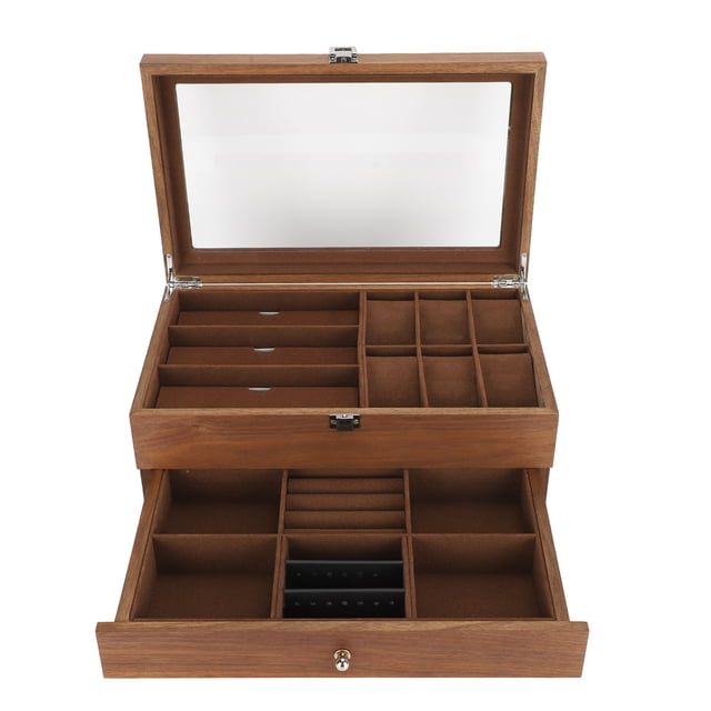 Watch Organizer, Exquisite Workmanship Double-Layer Solid Wood Watch Box, For Glasses Watches