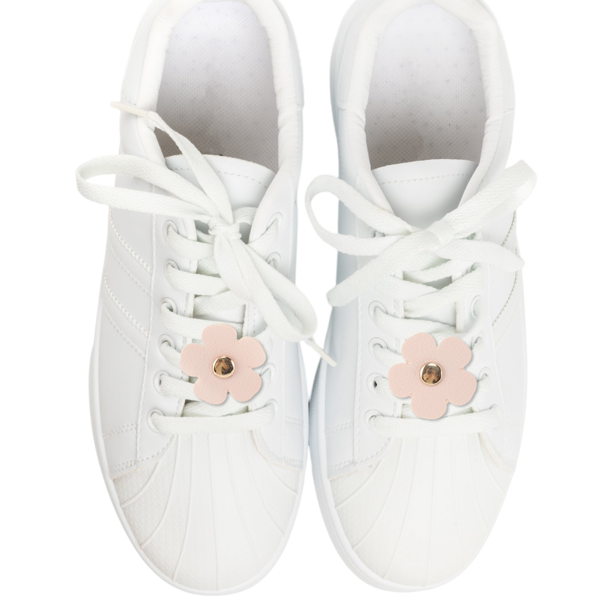 Unique Bargains Faux Leather Flower Shoelace Charms 1 Pair Light Pink