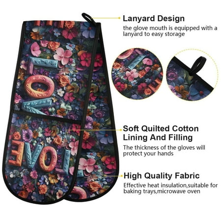 

BZSMCE Oven Mitts Floral Love Mosaic Creative Pattern Resistant Kitchen Gloves