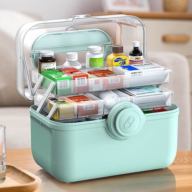 Caja De Medicina Botiquin De Primeros Auxilios, Caja Organizadora De Medicamentos Portátil De 3 Capas con Asa Y Tapa A Prueba De Polvo para El Hogar Oficina Coche Sailing Electrónica