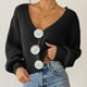 thumbnail image 1 of Suéter de cuello en V para mujer, cárdigan informal de moda con cuello en V y botones de manga larga, top de acrílico para mujer, 1 of 4