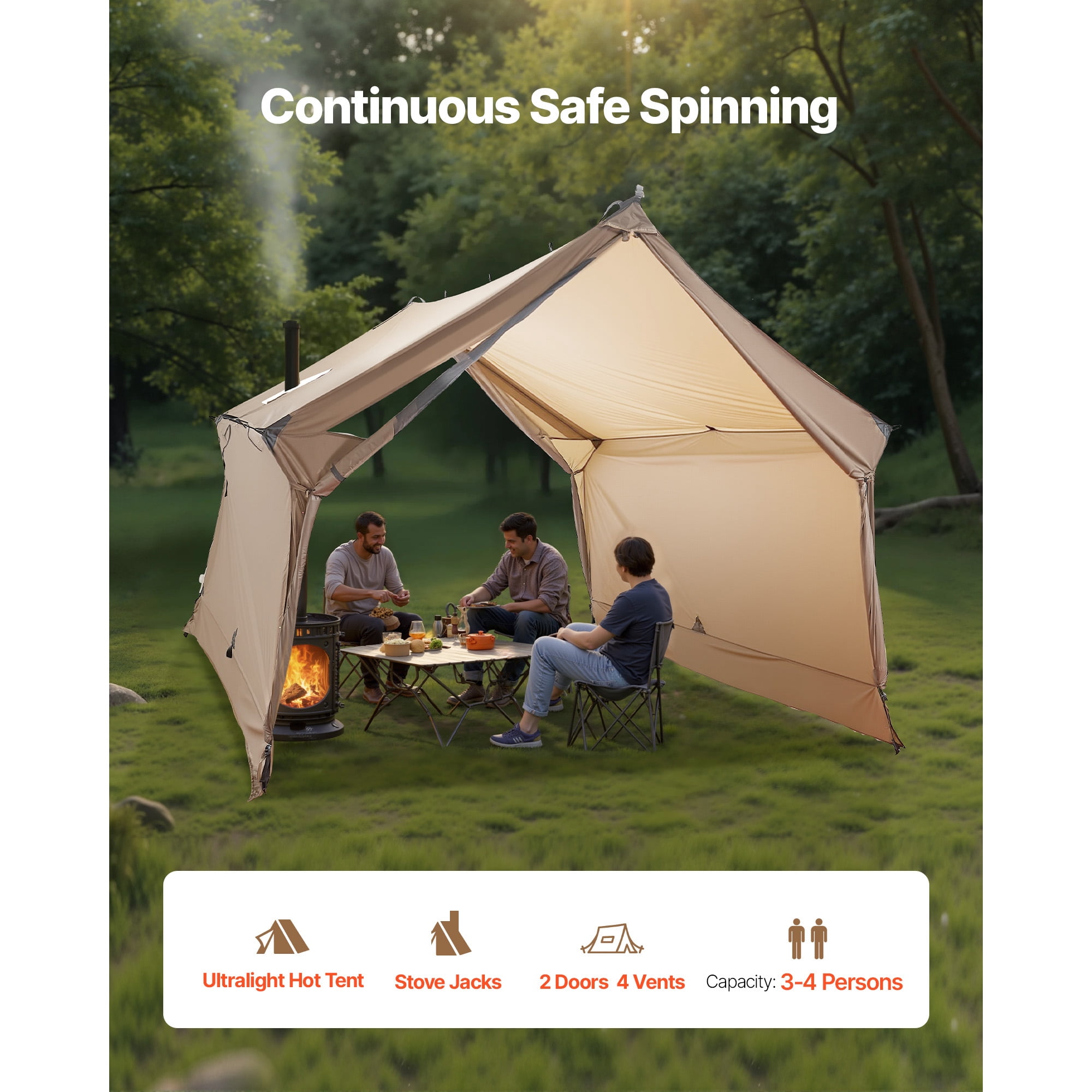KFFKFF Camping Hot Tent for 2 People, Cabin Tent with Stove Jack, Waterproof Shelter with Vents, Lightweight 4-Season Tent for Outdoor Activities like Hiking, Fishing, Hunting, and Backpacking