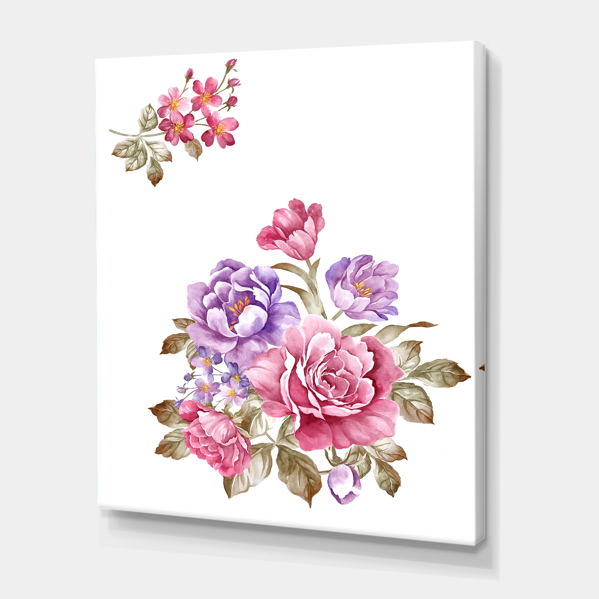 Bouquet of Purple and Pink Flowers I 12 in x 8 in Painting Canvas Art Print, by Designart