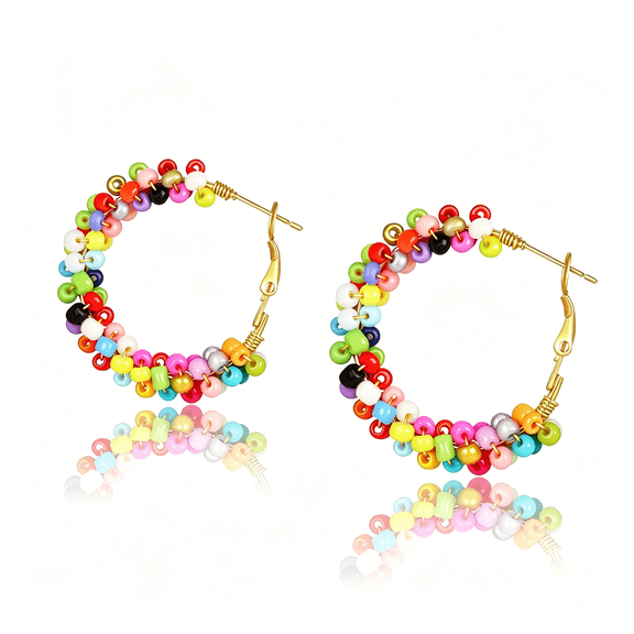 DESIGNICE Colorful Beaded Earrings for Women,Boho Flower Hoop Earrings,Exquisite Handmade Beaded Earrings