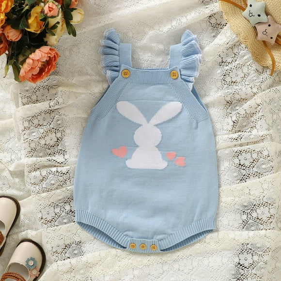 Toddler Girl Easter Outfit Bunny Baby Easter Romper Sleeveless Overalls Suspender Trousers Sleeveless Newborn Clothes Easter 3-6 Months