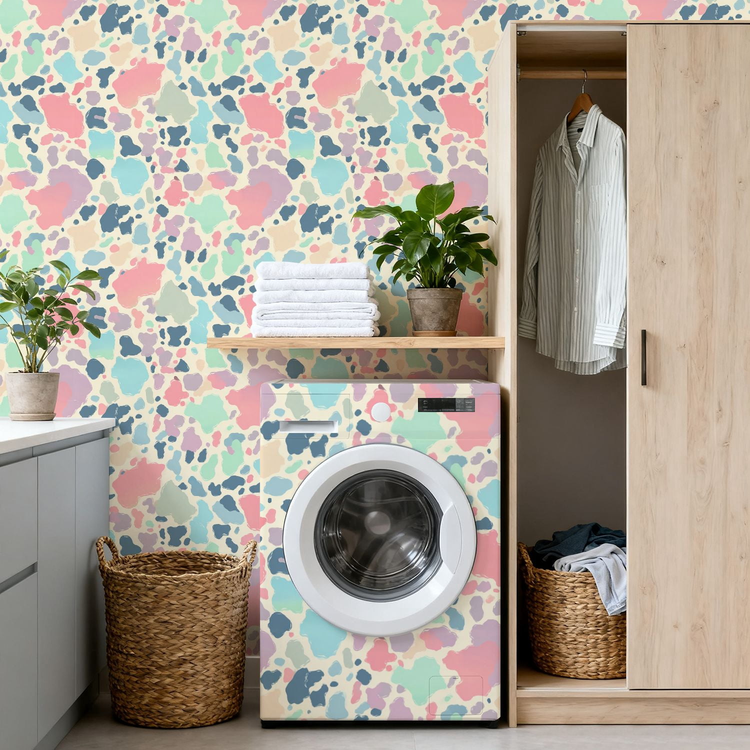 Peel and Stick Wallpaper Pastel Abstract Colorful Blotchy Cream Wall Mural 17.7in x 9.8ft Self Adhesive Removable Wall Paper Renter Friendly Wallpaper for Bedroom