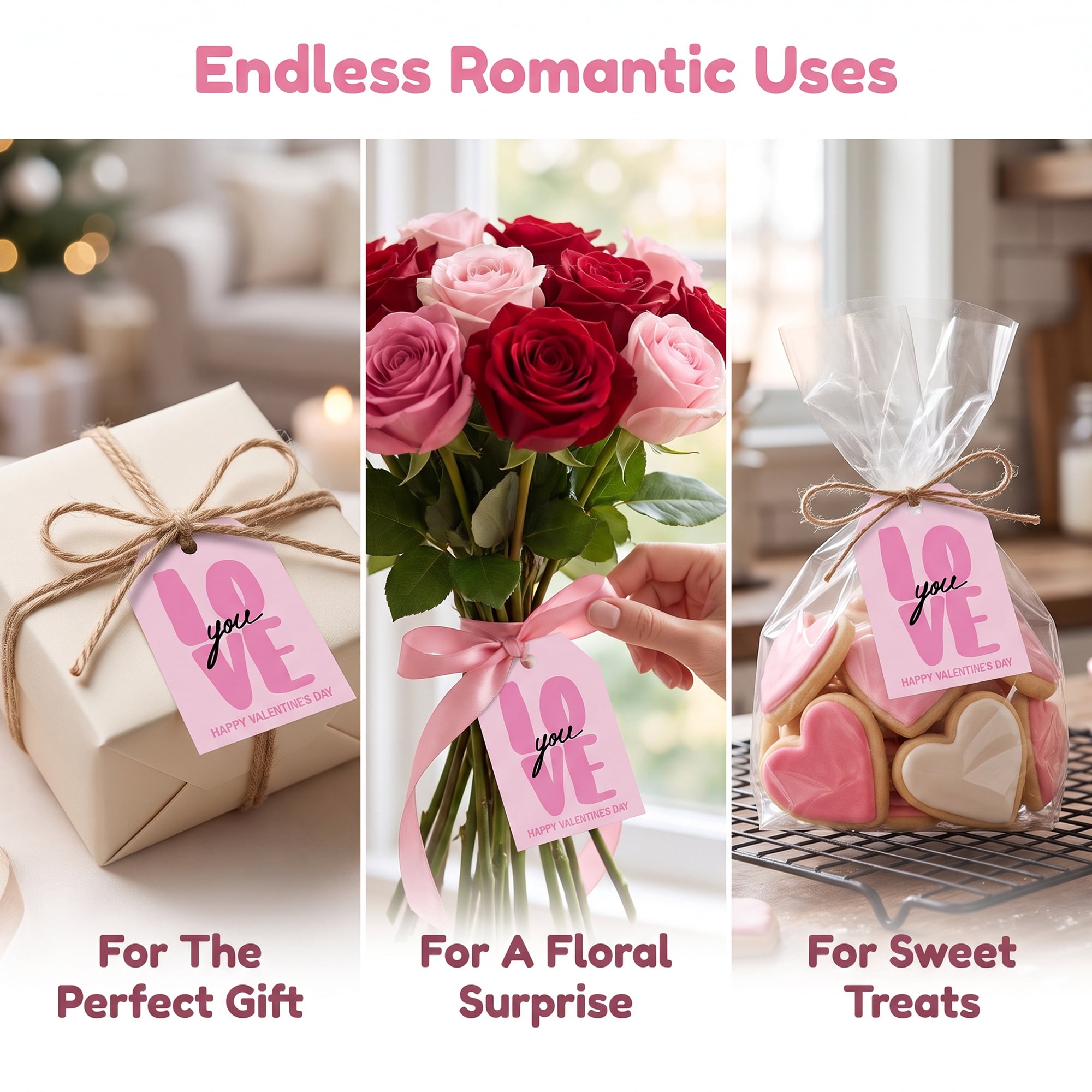 Unique Bargains Gift Tags with Twine for Present Wrapping and Crafting Love 2" x 3.1"