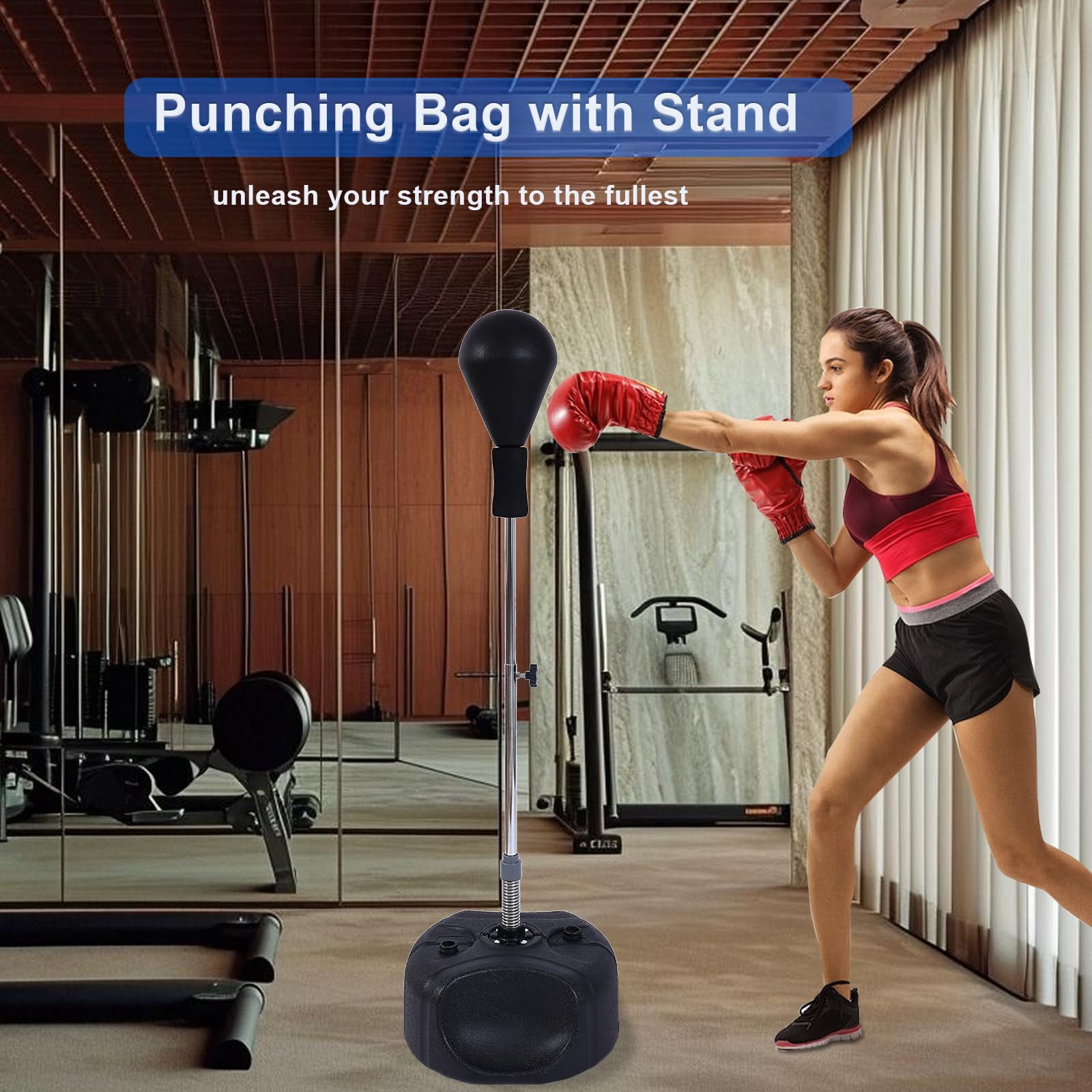 Punching Bag With Stand  Heavy Boxing Height Adjustable Reflex Bar And Speed For Adults & Home Gym Equipment Mma Fitness (black)