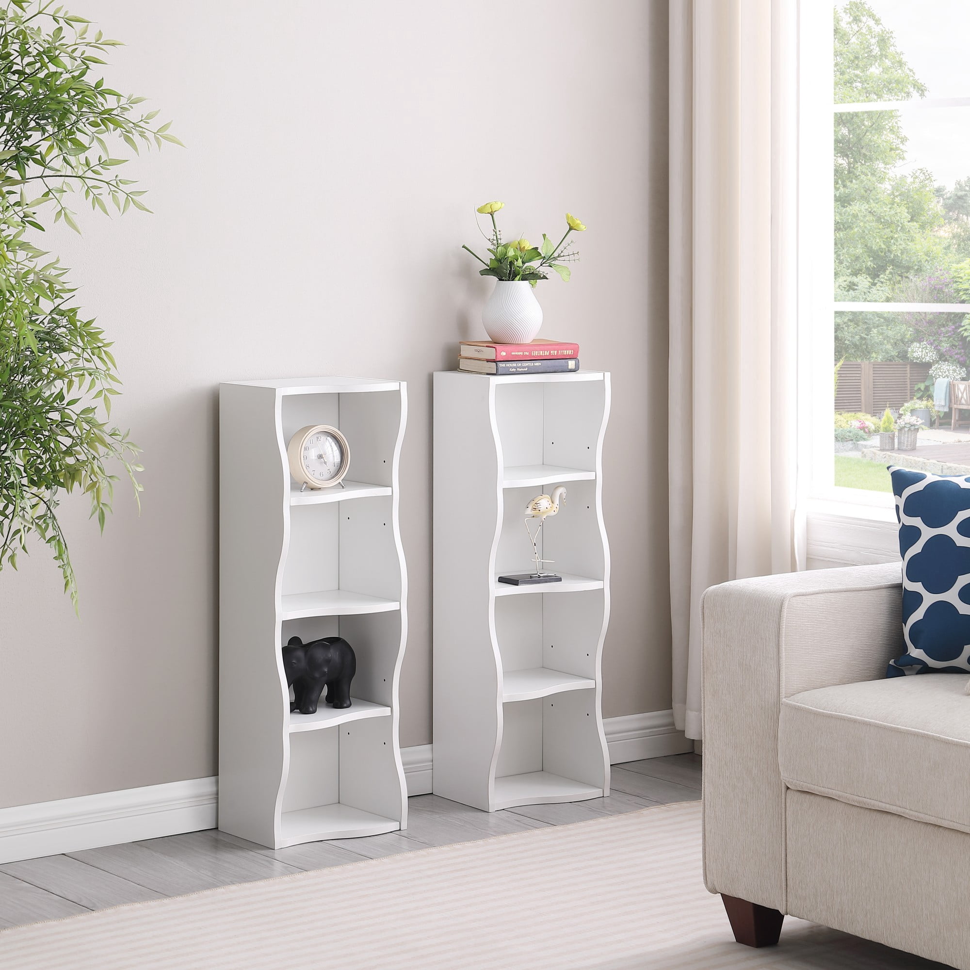 71" Tall Narrow Bookcase with Storage Cabine,8 Tier Cube Bookshelf Display Shelf Stand for Home Office, Living Room,White