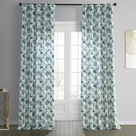 Artemis Blue Printed Cotton Curtain (1 Panel), Artemis Blue, 50W X 108L