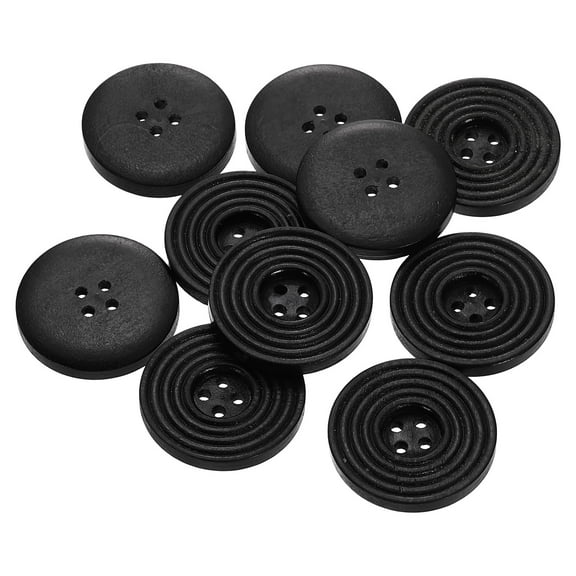 10pcs 48L DIY Sewing Buttons 1-3/16"(30mm) Wooden Round Flat 4-Hole Craft Replacement Buttons for Sewing Clothing Handmade Crafts, Black