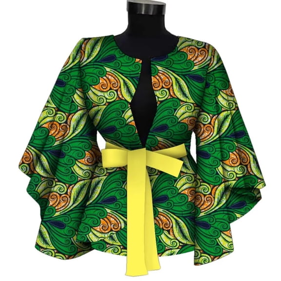 Fashion African Clothes for Women Blouse Elegant v neck with Belt Ankara Printing Shirt Butterfly Long Sleeve Top Lady clothing WY9871