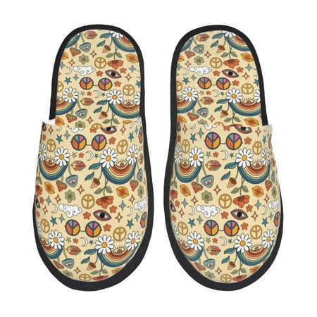 

House Slippers for Women Men - 70s Hippie Style Warm Non-slip Mens Womens Slippers Cozy Slip-on House Shoes Bedroom Outdoor Indoor Slippers for Men