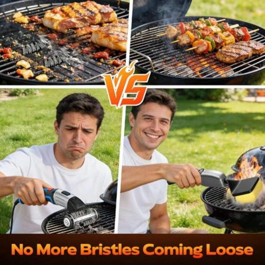 Reciprocating Electric Grill Brush Fire-Resistant BBQ Grill Brush Bristle-Free Grill Brush For Outdoor Grill Grill Cleaner With 3 Heads Cordless Grill Cleaning Brush With 3600 MAn Silver