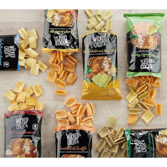 Wicked Crisps Family Mix-Red Curry , Sea Salt and Hummus , Sweet Potato Souffle ,Cheesey Cheese Pizza 4oz :4pk