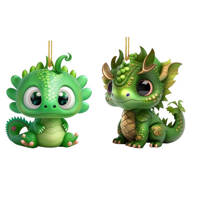 2 Piezas Acrílico Lindo Dragón Verde 2D Dinosaurio Plano Navidad Del Coche (#3)