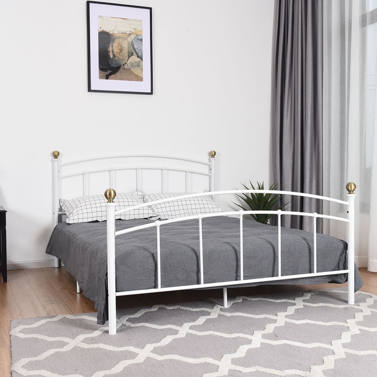 Gymax Queen Size Metal Bed Frame Platform Slat Support Qty