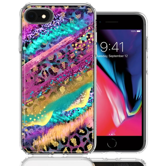 MUNDAZE for Apple iPhone 6/7/8/SE Leopard Paint Colorful Beautiful Abstract Milkyway Double Layer Phone Case Cover